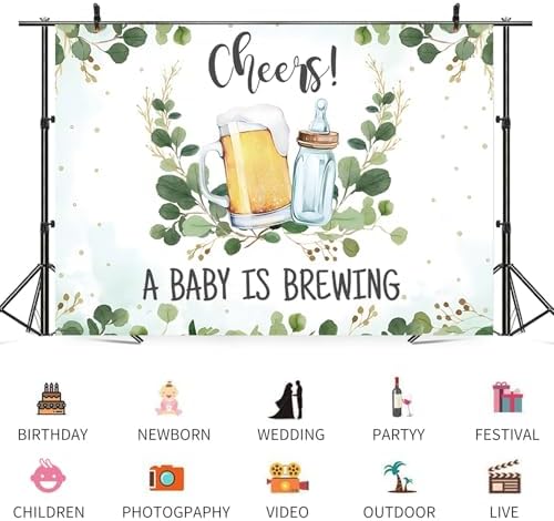 10x5ft Baby Shower Backdrop A Baby is Brewing Photography Background Beer Feeding Bottle Green Eucalyptus Leaves Newborn Birthday Party Banner Decorations Gender Reveal Photo Booth Prop - Image 3