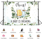 10x8ft Baby Shower Backdrop A Baby is Brewing Photography Background Beer Feeding Bottle Green Eucalyptus Leaves Newborn Birthday Party Banner Decorations Gender Reveal Photo Booth Prop - Image 3