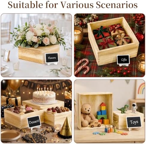 4 Pack Wooden Buffet Risers Cupcake Stand Buffet Display with Mini Signs - Image 7