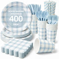 400 Pcs Pcs Blue Gingham Paper Plates and Napkins Set for 50, 9" Dinner Plates & 7" Dessert Plate, Baby Boy Shower Birthday Party by Unknown