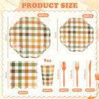 400 Pcs Fall Plaid Paper Plates and Napkins Set Autumn Disposable Checkered Dinner Party Set for 50 Guests Include Orange and Green Scalloped Plates Napkins Cup & Cutlery for Thanksgiving Fall Wedding - Image 2