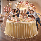 PARTISKY Champagne Polyester Table Skirt for Rectangle Tables 17ft, Wrinkle Resistant Pleated Ruffle Table Cloth for Banquet Wedding Display Dining Table - Image 7