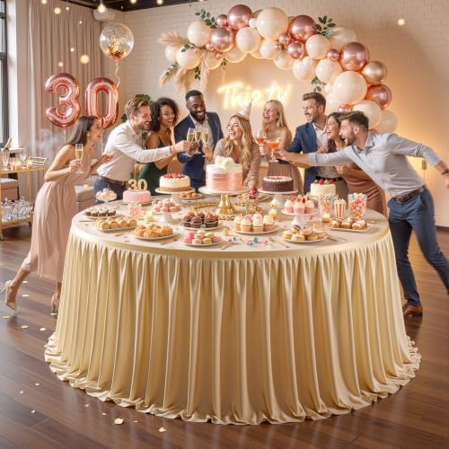 PARTISKY Champagne Polyester Table Skirt for Rectangle Tables 17ft, Wrinkle Resistant Pleated Ruffle Table Cloth for Banquet Wedding Display Dining Table - Image 7