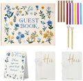 Wedding Guest Book and Vow Book Set Blue Flowers Embroidered Linen by Unknown
