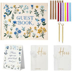 Wedding Guest Book and Vow Book Set Blue Flowers Embroidered Linen by Unknown