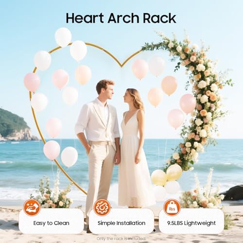 Heart Shape Wedding Arches for Ceremony, 6.9FT Gold Love Arch Backdrop Stand, Metal Heart-Shaped Balloon Arch Frame for Wedding Baby Shower Bridal Birthday Christmas Party Decorations - Image 4