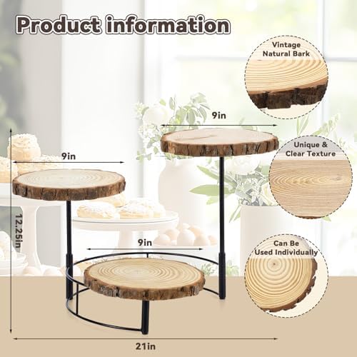 Chunful Staircase 3 Tier Round Natural Wood Cupcake Dessert Stand, Cup Cake Tower Stand Holder, Wooden Cake Display Tiered Centerpiece for Party, Birthday, Wedding, Baby Shower, Holiday Decoration - Image 2