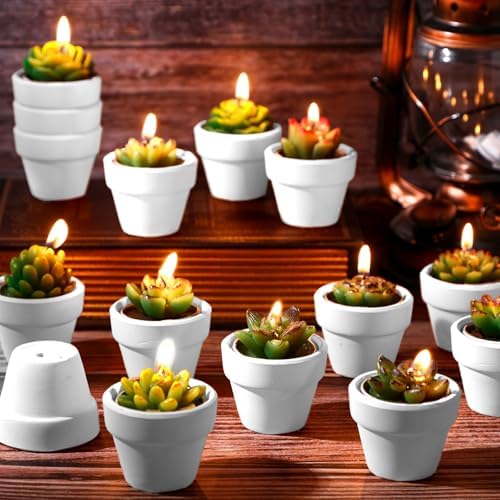 Shihanee 48 Pcs Bulk Succulent Candles Decorative Cactus Tealight Candles Handmade Mini Terracotta Clay Holders House Warming Wedding Baby Shower Spa Mexican Coworkers Teacher Birthday Gifts(White) - Image 4