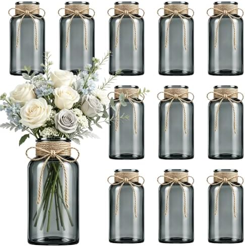 Mason Jar Glass Vases 12 Pack, Black Flower Vase for Centerpieces by Unknown