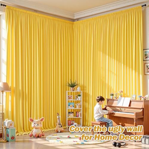 40ftx10ft Wrinkle Free Yellow Backdrop Curtain - 10 Feet Photography Backdrop Drapes, Silky Polyester Back Drop Cloth for Wedding Baby Shower Balloon Arch Background - Image 5