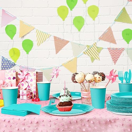 durony 350 Pieces Teal Blue Party Supplies Teal Blue Dinnerware Set Paper Plates Cup Napkins Serve 50 Guests for Birthday Wedding Baby Shower Party Family Picnic - Image 6