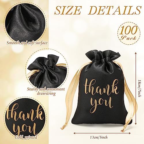 Roowest 5 x 7 Inch 100 Pcs Thank You Satin Gift Bags, Black - Image 2