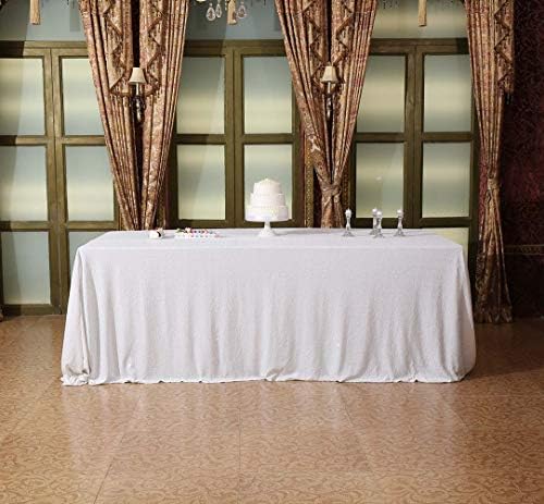 SquarePie Sequin Tablecloth 90x132 Inch White for Wedding Party - Image 4