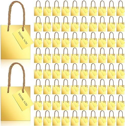 Sherr 100 Pcs Gold Mini Paper Gift Bags with Handles, White Tags by Sherr