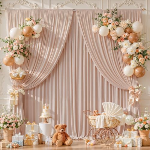 20x10ft Blush Nude Backdrop Curtain Panels for Parties - Wrinkle Free Polyester Photo Curtain Backdrop Wedding Back Drop Fabric Drapes for Party Decorations Background for Photography - Image 3