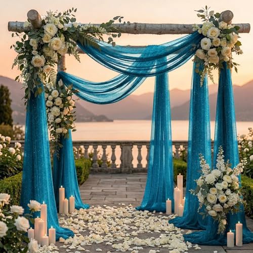 Pack of 2 Wedding Arch Drape Panel Fabric 30" x 100ft - Dark Teal - Image 4
