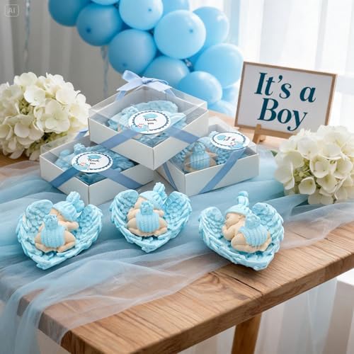Baby Shower Favor, Set of Stone Angel with Wing Baby Favor Magnet, Pink white Blue Baby Favor Boy with Thank You Tags, Favor, Magnets, Gender Reveal (Pink, Set of 20) - Image 3