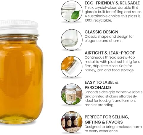 RetroPak Mini Mason Jars with Lids, 24 Pack, 3 oz Glass Honey Jars, White - Image 5