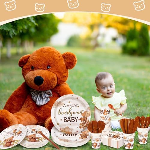 Dandat 350 Pcs Baby Shower Set, Bear, Brown - Image 2