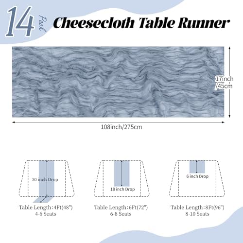 14 Pack Dusty Blue Cheesecloth Table Runner 17x108 Inch Semi Sheer Boho Gauze Cheese Cloth Fabric Table Runners, for Wedding Party Baby Shower Birthday Home Decor Garden Farmhouse - Image 2