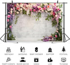 10x6.5ft Retro White Brick Wall Floral Backdrop Vine Leaves Rose Flowers Photography Background Bridal Shower Wedding Party Birthday Banner Decorations Adults Portrait Photo Booth Prop - Image 5