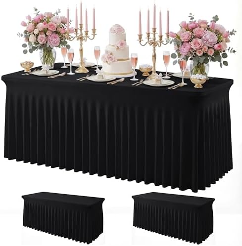 2Pack Black Spandex Tablecloth for 6FT Rectangle Table,Table Skirt by Baoszty
