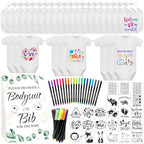 Bibs Bodysuits Baby Shower Game Sign Set Newborn Onesies Feeder Gift Fabric Marker Stencils Kit by Aisharery