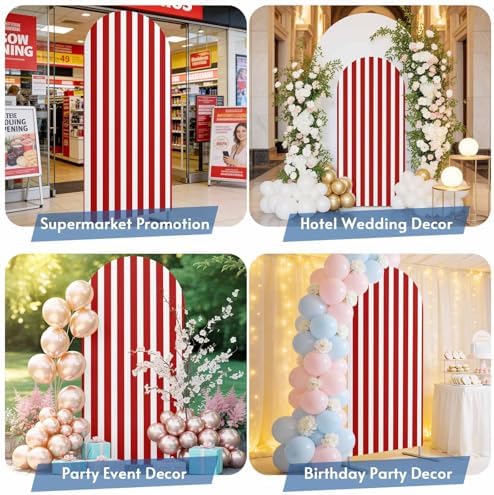 Red and White Arch Backdrop Cover 7.2 FT, Farmhouse Red White Stripes Geometric Wedding Arch Cover Stretchy Backdrop Stands Covers for Birthday Party Ceremony Banquet Decor - Image 6