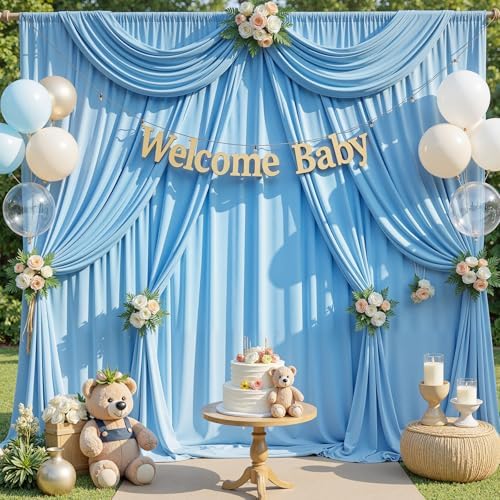 10x10ft Baby Blue Backdrop Curtains for Parties, 2 Panels 5x10ft Wrinkle-Free Polyester Background Curtains for Wedding, Birthday, Baby Shower,Graduation, Decorations - Image 2