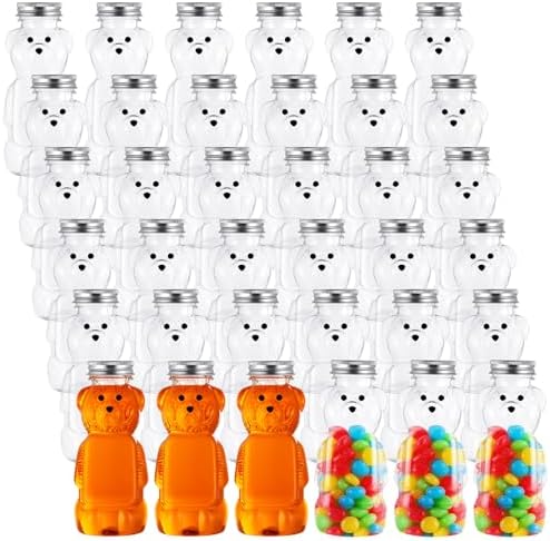 Mifoci 36 Pcs 8 oz Plastic Honey Bear Cups Clear Honey Container with Screw Top Lid Jar Empty Bear Bottle Shape for Holidays Gifts Baby Shower Juice Candy Milk Tea Storing Dispensing by Mifoci