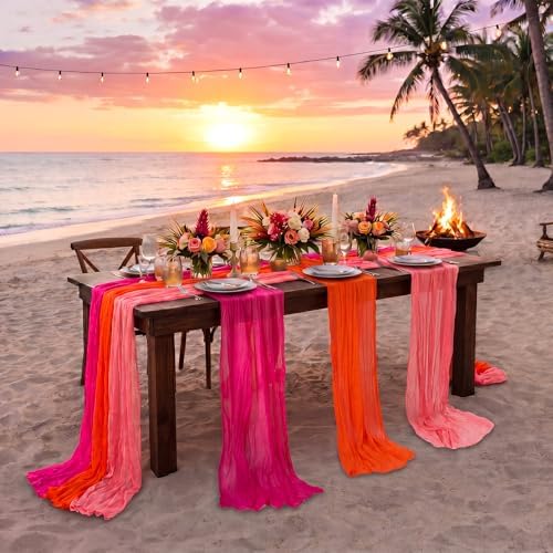 12 Pcs Pink and Orange Party Table Runners Sunset Party Decor - Image 2