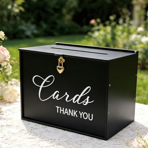 Extra Large Card Box with Lock & Slot, Gothic Black Wedding Card Boxes for Reception Money Gift Envelope, Spacious Gift Cards Holder Box for Black Party Graduation Funeral Charity Table Decor - Image 7