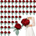 50Pcs Peonies Artificial Flowers Bulk, 4’’ Burgundy by Scawim