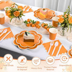 350 Pcs Fall Orange and White Paper Plates and Napkins Set, Serve 50 Guests - Image 5