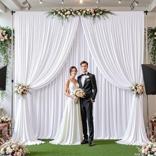 32ftx10ft Wrinkle Free White Backdrop Curtain - 10 Feet Photography Backdrop Drapes, Silky Polyester Back Drop Cloth for Wedding Baby Shower Balloon Arch Background - Image 3