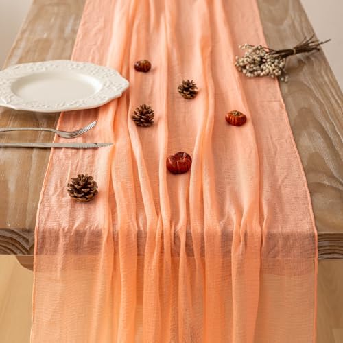 10Pcs Coral Peach Cheesecloth Table Runner 120 Inches for Party Home Decor - Image 2