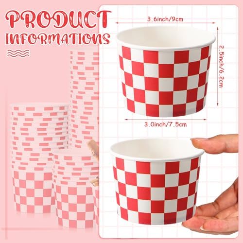 Zopeal 50 Count Red and White Checkered Ice Cream Cups Disposable Race Car - Image 3