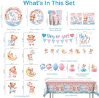 Xynic 206Pcs Bear Gender Reveal Decorations Tableware Set, Serves 25 - Image 2