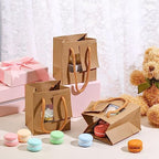 50 Pcs 4 x 2.75 x 4.5 in Brown Kraft Paper Gift Bags with Window & Handles - Image 6
