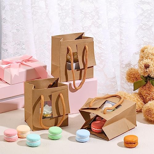 50 Pcs 4 x 2.75 x 4.5 in Brown Kraft Paper Gift Bags with Window & Handles - Image 6