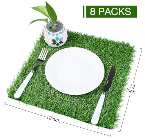 XLX TURF 8 Pack Artificial Grass Square Mats, 12"x12" Fake Grass Placemats to Match Table Runner for Golf Football Summer Party Table Centerpiece, Turf Patch for Crafts - Image 5