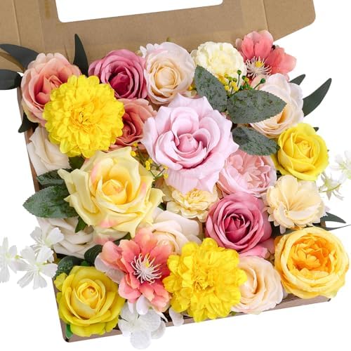 Artificial Flower Box Set Faux Flowers Fake Roses with Stems for DIY by SownwithAwe