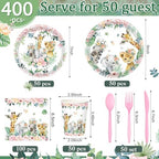 Pickmesh 400 Pcs Safari Birthday Party Supplies Plates and Napkins Serve 50 - Image 2
