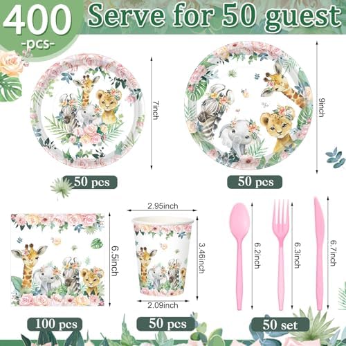 Pickmesh 400 Pcs Safari Birthday Party Supplies Plates and Napkins Serve 50 - Image 2