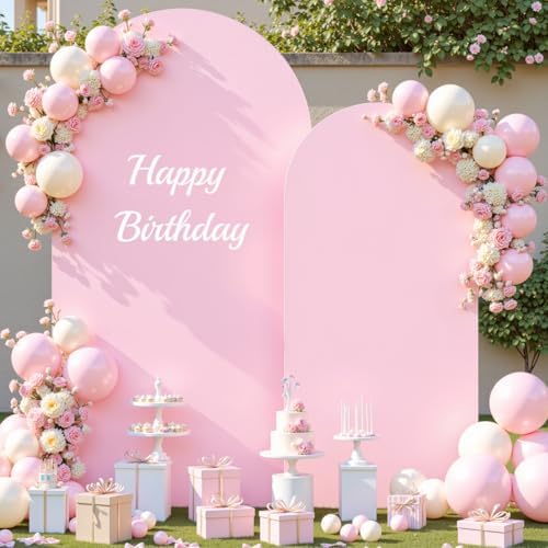 Pink Photo Arch Backdrop Cover Set of 2 for Baby Shower Party 7.2ft and 6ft Arch Covers Stretchy Backdrop Spandex Arch Stand Covers for Girls Birthday Wedding Bridal Shower Background Decorations - Image 2