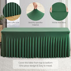 Wish Care 2 Pack Hunter Green Stretch Spandex Table Clothes for 6 Foot Rectangle Tables, 6FT Wrinkle Free Fitted Tablecloths Ruffles Design Table Cover for Party, Banquet, Wedding and Events - Image 2
