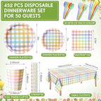 Funnymoom 452 Pcs Pastel Easter Party Decoration for 50, Spring Easter Paper Plates Napkins Cups Tablecloth Cutlery Straws Rainbow Pastel Gingham Plaid Tableware for Spring Birthday Party Supplies - Image 3