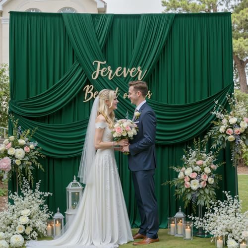 50x12ft Forest Green Backdrop Curtains for Wedding Party 10 Panel 5×12FT by LeegleriTableSkirt