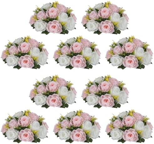 NUPTIO Flower Ball Centerpieces for Tables: Pink & White Artificial Rose by Nuptio