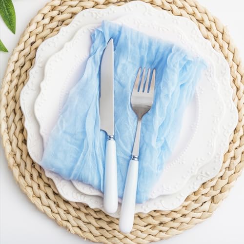 Baby Blue 100 Pack Cheesecloth Napkins Washable 21x21 Inches Baby Blue Cloth Napkins Set of 100 Bridal Baby Shower Dinner Table Napkins for Wedding Rustic Boho Cotton Gauze Summer Party Table Decor - Image 7
